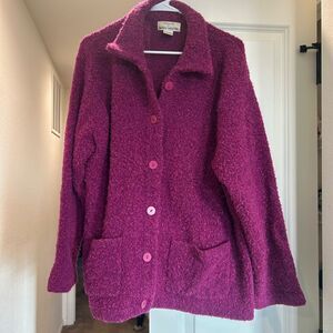 Knitworks Magenta Teddy Jacket with Collared Neckline and Relaxed Fit, XL